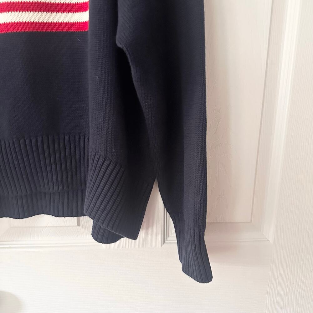 Quince Navy Blue Cotton Heavy Knit American Flag USA Patriotic Sweater XL - Picture 5 of 8
